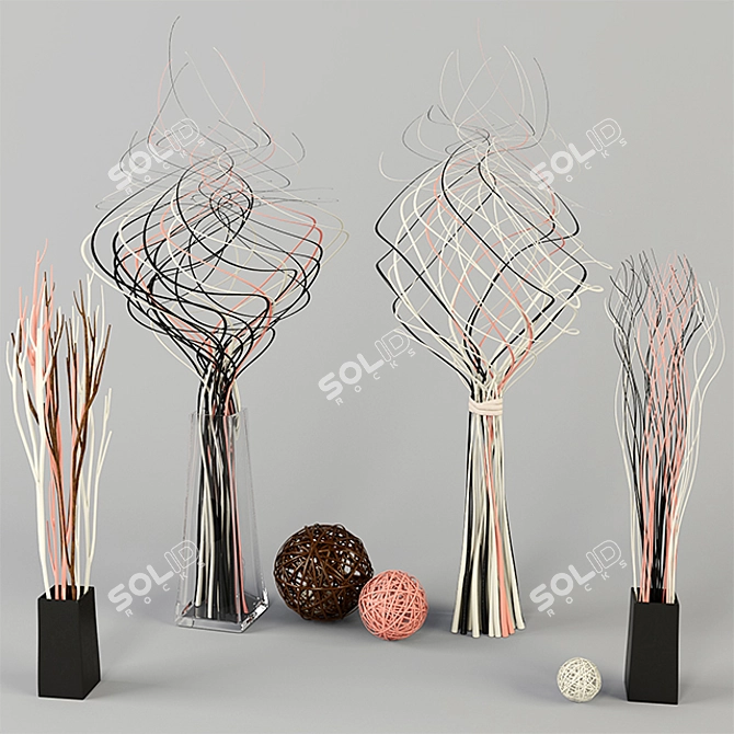 Natural Decorative Twigs Set 3D model image 1