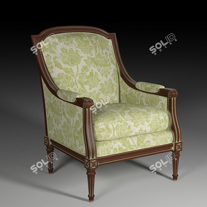 Traditional Fabric Armchair 3D model image 1