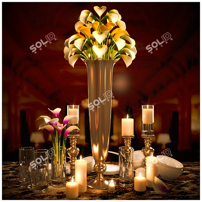 Elegance in Bloom Candle Set 3D model image 1