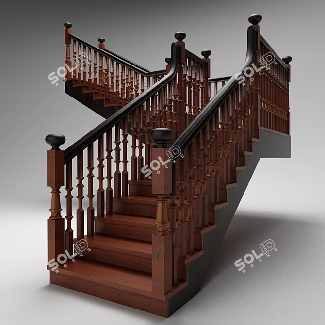 Classic Wooden Staircase 3D model image 1