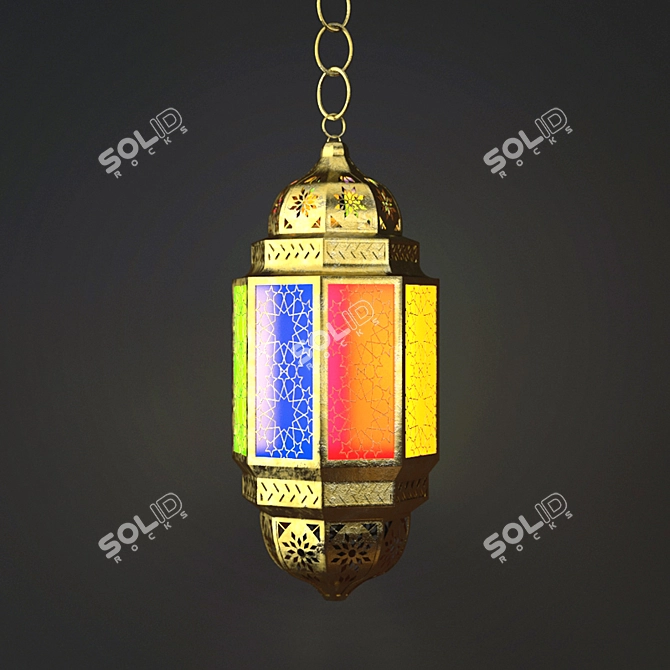 Exquisite Moroccan Suspension: Brass & Colored Glass 3D model image 1