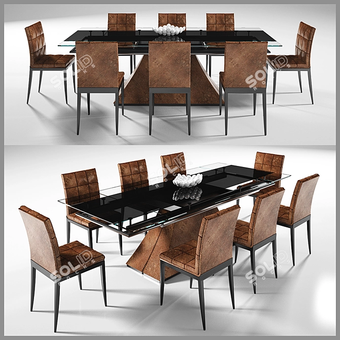Black Steel and Leather Dining Table 3D model image 1