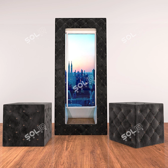 Sleek Mirror & Cozy Pouf 3D model image 1