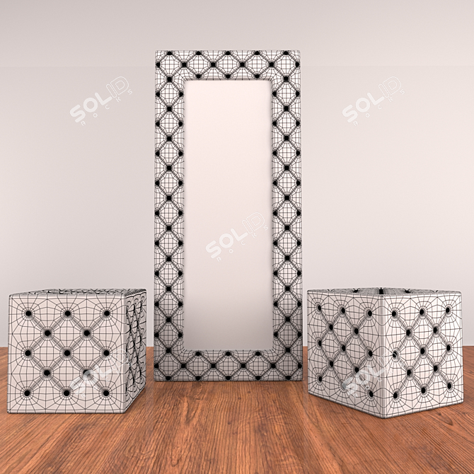 Sleek Mirror & Cozy Pouf 3D model image 2