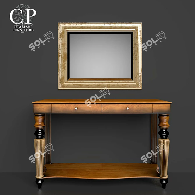 Italiano Console and Mirror Set: Elegant T24 Walnut Finish 3D model image 1