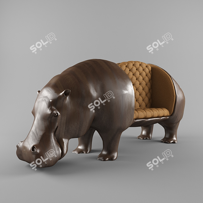 Hipposaurus Sofa: Wooden Base, Leather Upholstery 3D model image 1
