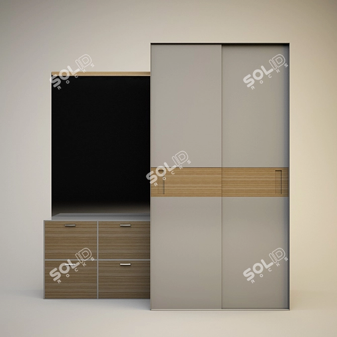 3-Piece Wardrobe Set with Mirror 3D model image 1