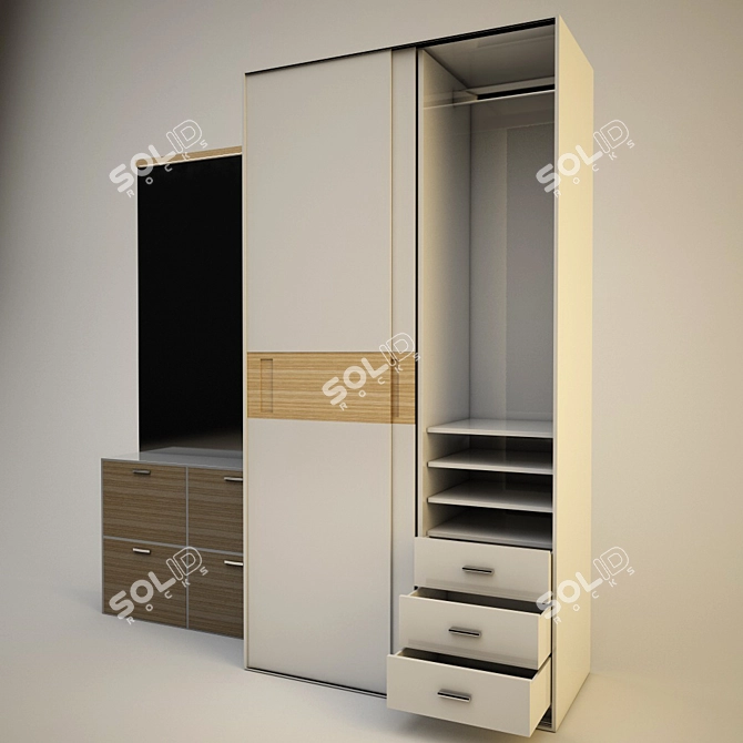 3-Piece Wardrobe Set with Mirror 3D model image 2