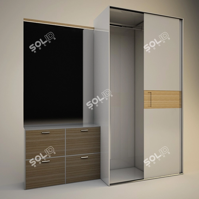 3-Piece Wardrobe Set with Mirror 3D model image 3