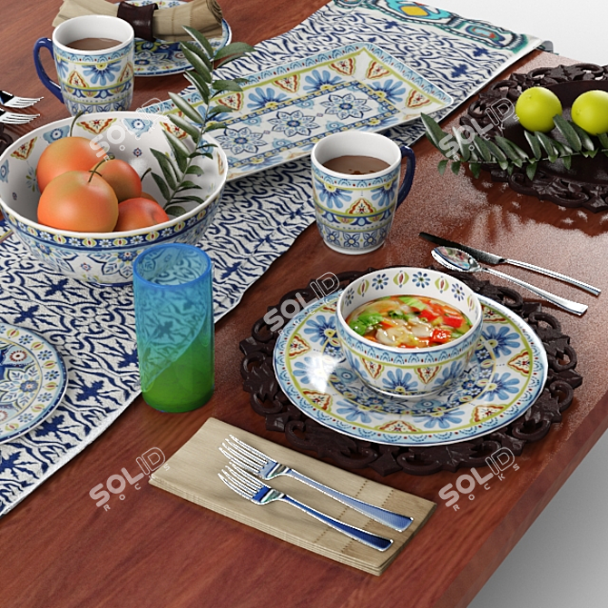 Mediterranean Mix Tableware 3D model image 1