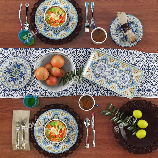 Mediterranean Mix Tableware 3D model image 2