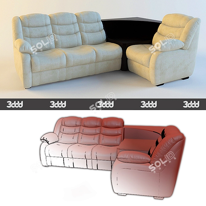 Elegant Corner Sofa for Your Living Room 3D model image 1