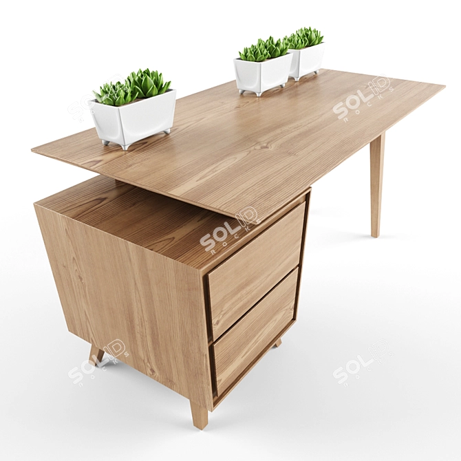Wooden Concept Writing Desk 3D model image 2