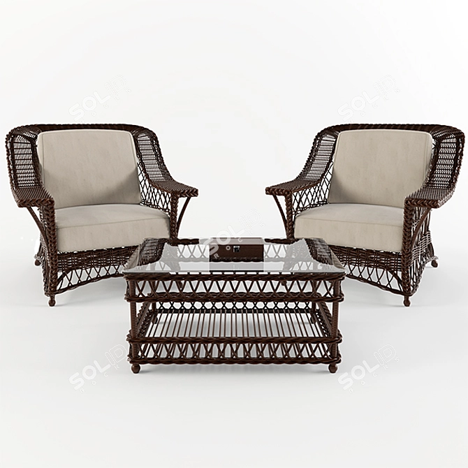 Title: Wicker Chairs & Table Set 3D model image 1