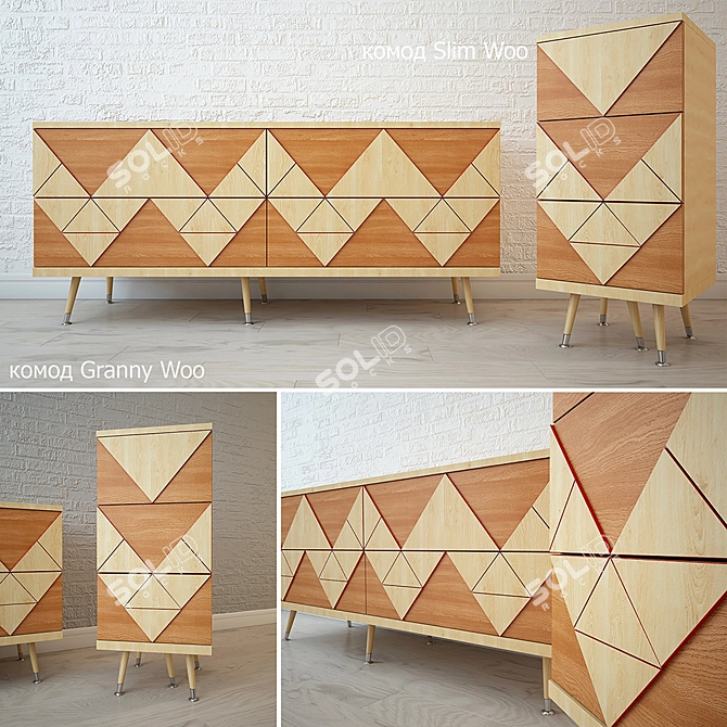 Modern Geometric Wood Furniture Set 3D model image 1