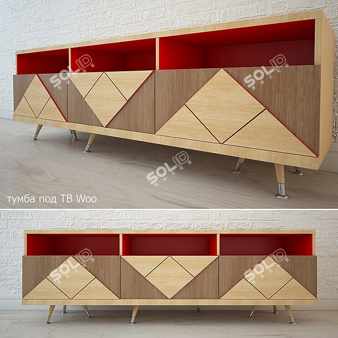 Modern Geometric Wood Furniture Set 3D model image 2