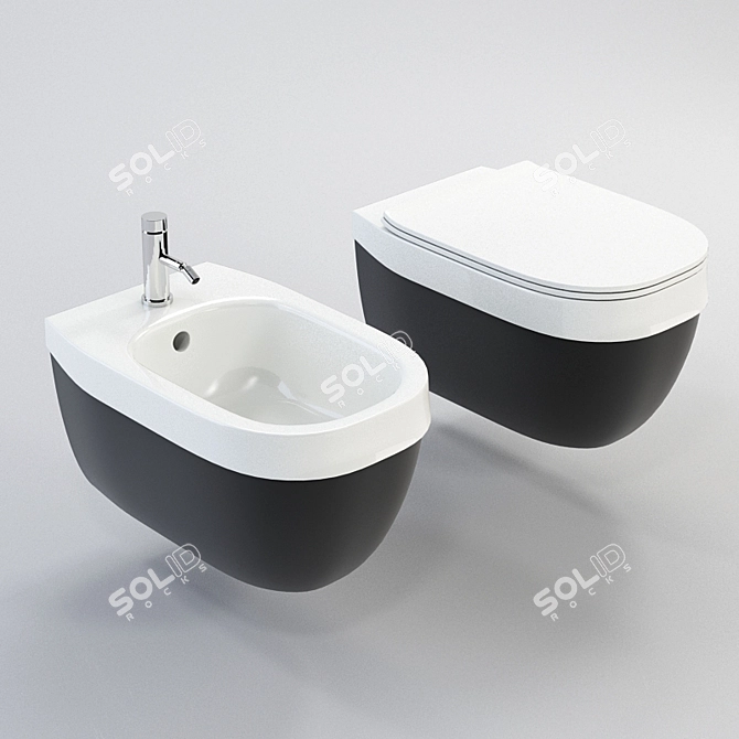 HATRIA Abito Bathroom Set: Toilet, Bidet & Button 3D model image 1