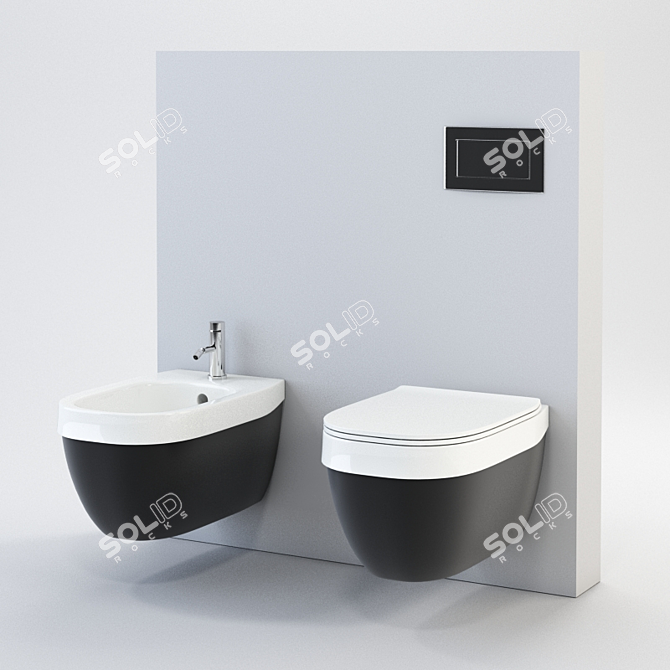 HATRIA Abito Bathroom Set: Toilet, Bidet & Button 3D model image 2