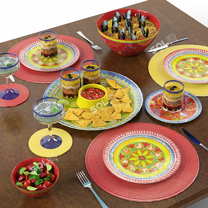 Vibrant Tableware Carnival Delights 3D model image 1