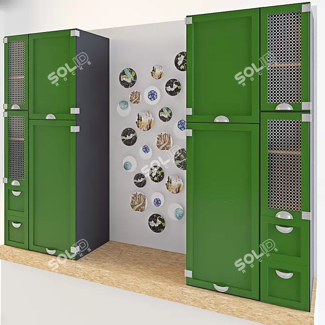 Rustic Metal & Wood Cupboard 3D model image 1