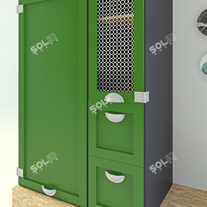 Rustic Metal & Wood Cupboard 3D model image 2