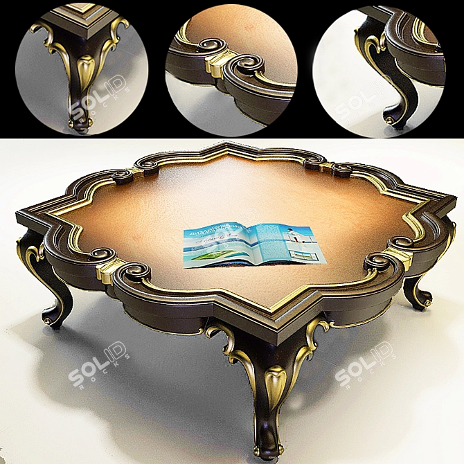 Title: Elegant Square Coffee Table with Carved Elements and Figure Legs 3D model image 1