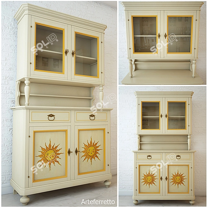 Elegant Yellow Sun Sideboard & Glass Case 3D model image 1