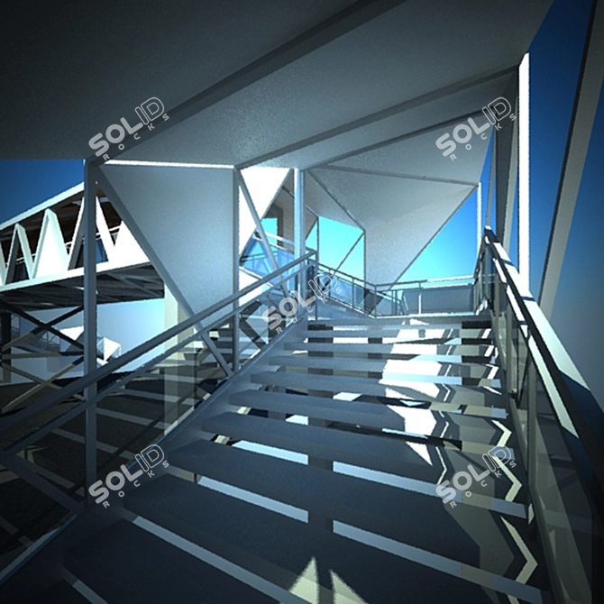 Steel Umbrella Pedestrian Bridge 3D model image 2