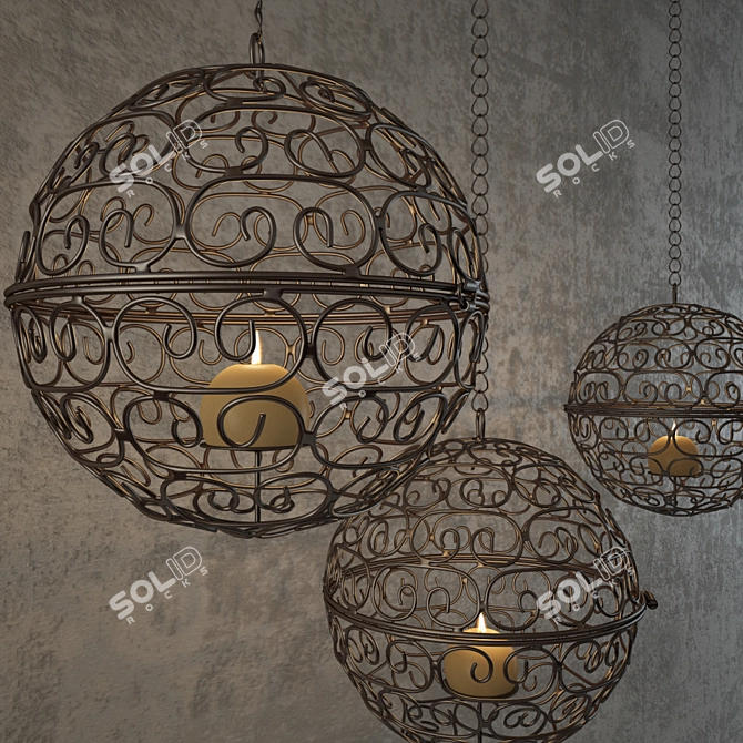 Eastern Charm Forged Pendant Lamp 3D model image 1