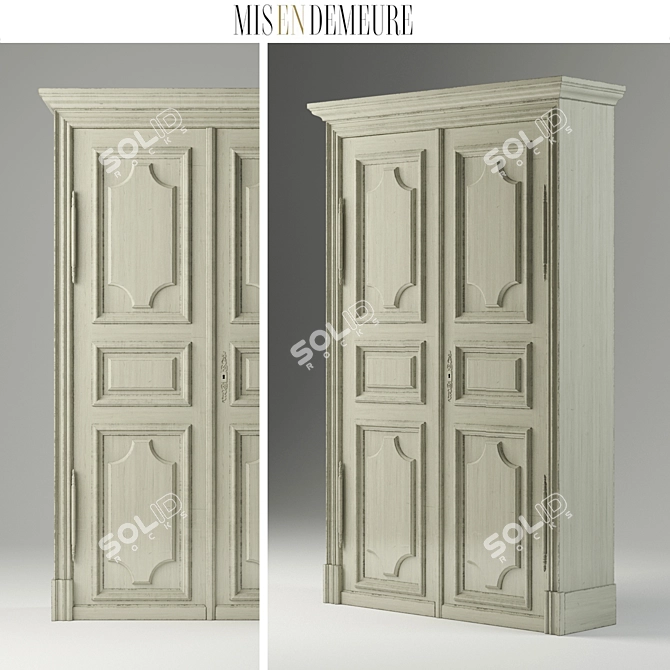 Belle-Île Wooden Wardrobe 3D model image 1