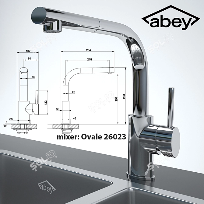 Double Sink + Ovale Mixer 3D model image 2