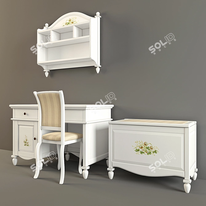 Woodright Kids. Oliver Collection: Shelf, Desk, Chair, Chest 3D model image 2