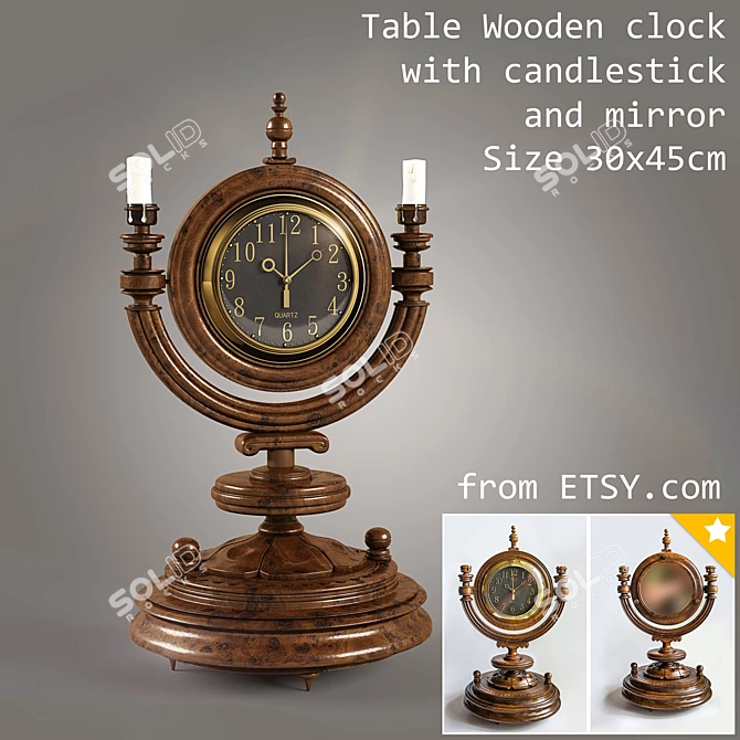 Rustic Wooden Table Clock 3D model image 1