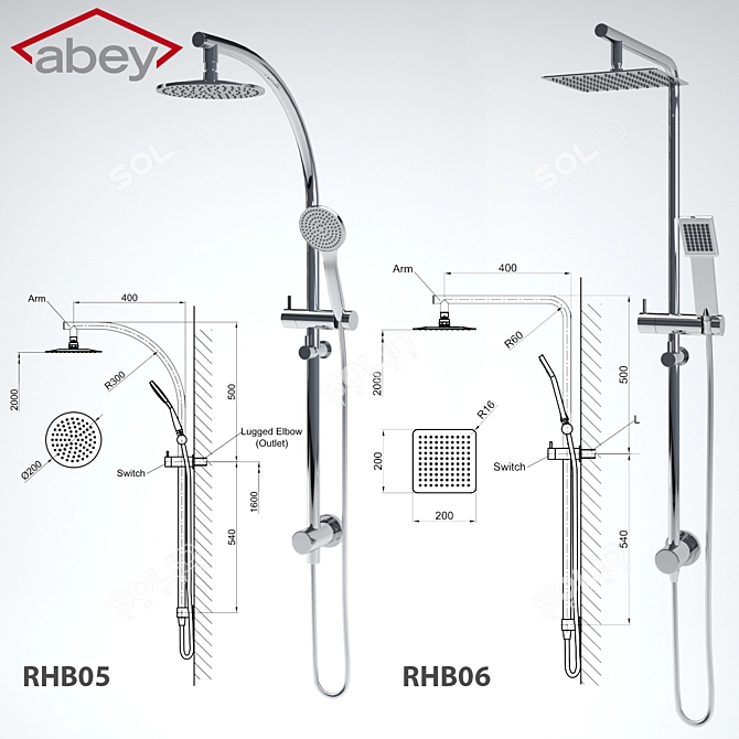 Luxury Shower Ensemble with Curve Rail 3D model image 1