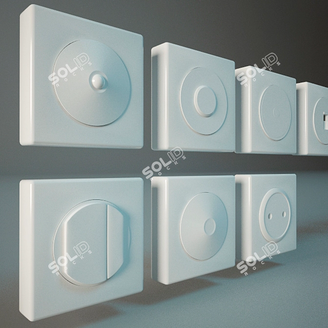 White Plastic Outlet Switches 3D model image 1