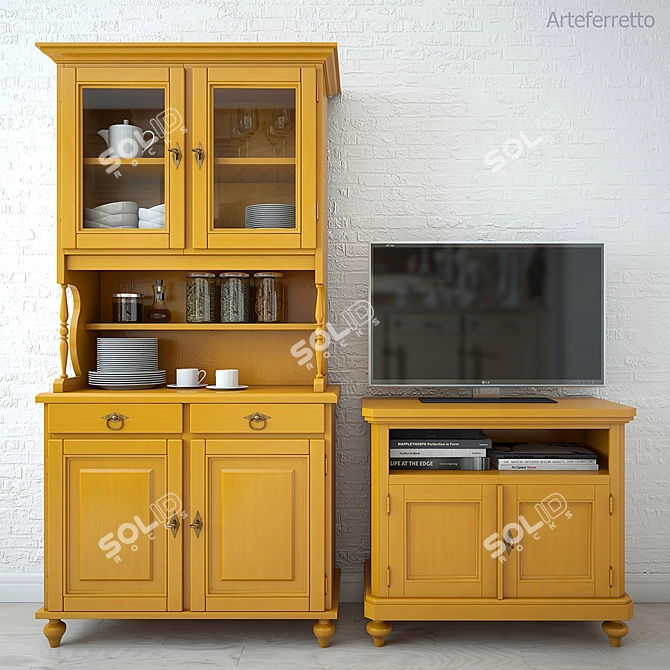 Elegant Wardrobe & TV Stand Set 3D model image 2