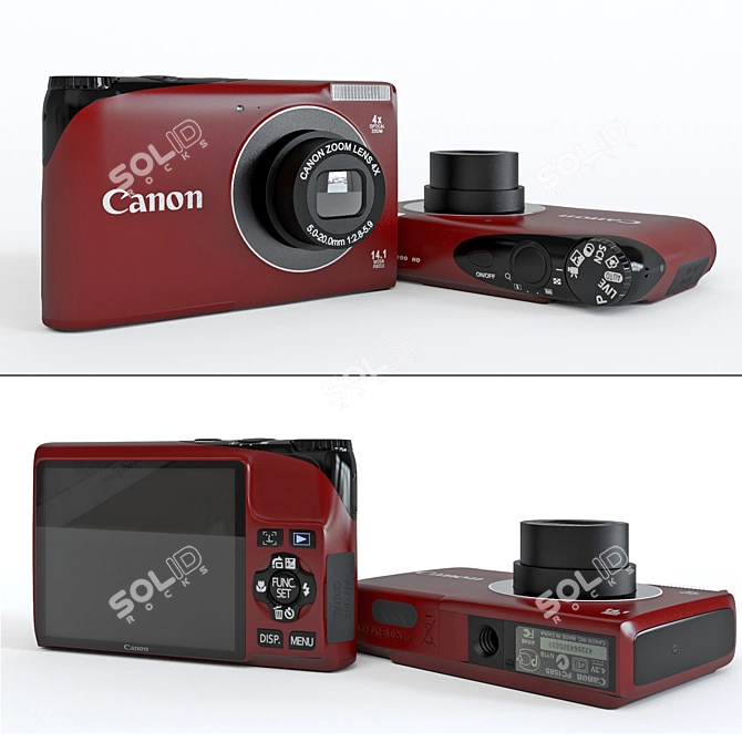 Canon A2200 Red & Black Camera 3D model image 1