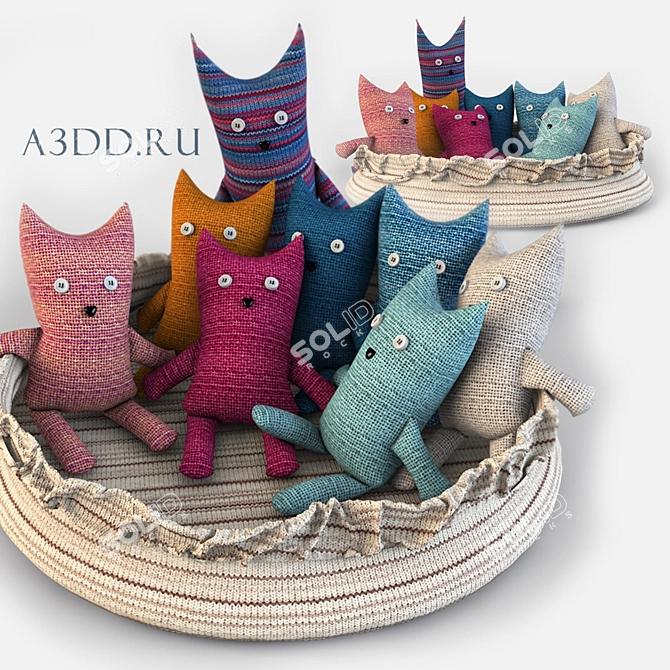 Cozy Knitted Cat Family 3D model image 1