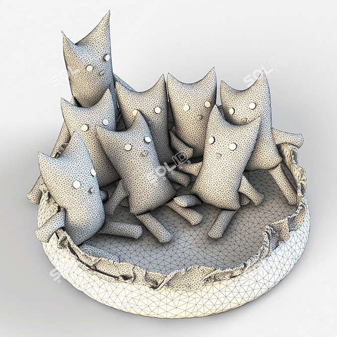 Cozy Knitted Cat Family 3D model image 2