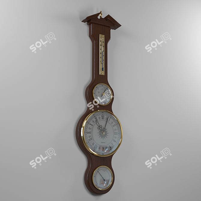 Quartz Wood & Yellow Metal Wall Clock 3D model image 1