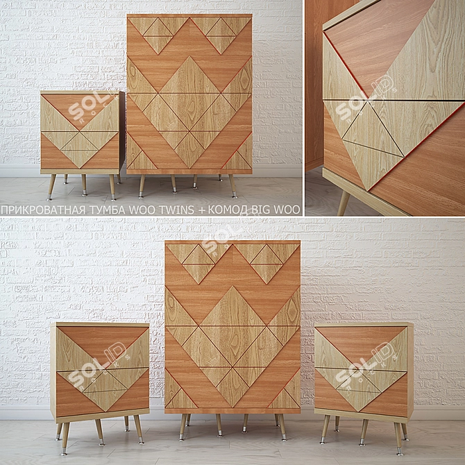 Natural Wood Furniture Set 3D model image 1