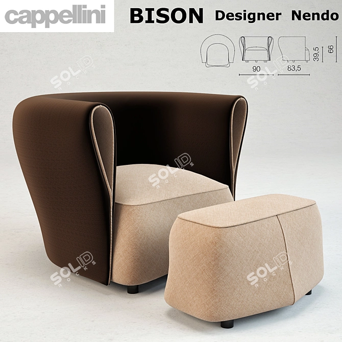 Curved Leather Armchair Set 3D model image 1