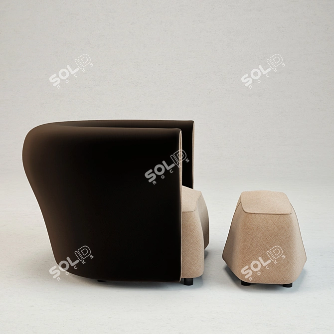 Curved Leather Armchair Set 3D model image 3