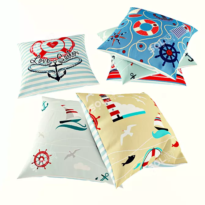 Adorable Sea-themed Kids Pillows 3D model image 1