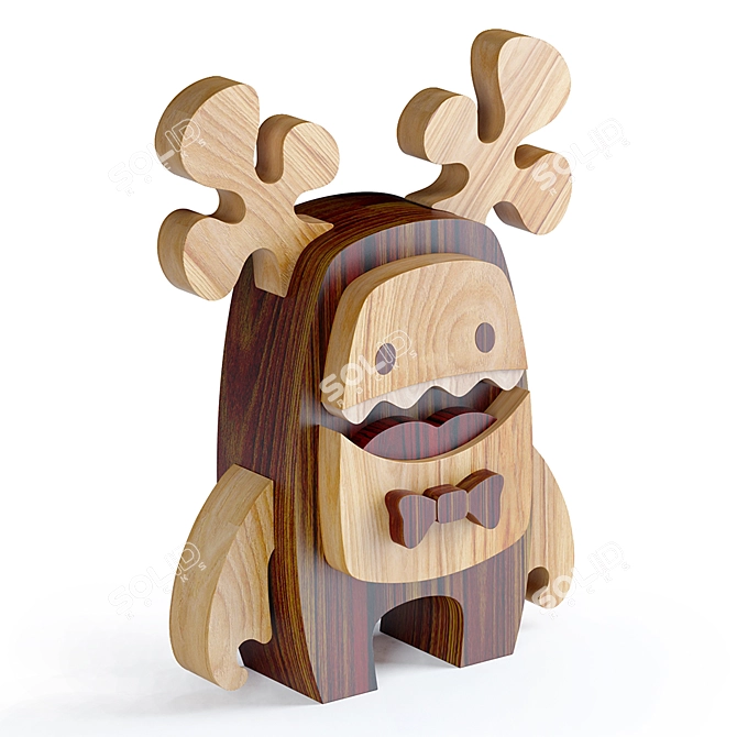 Handcrafted Wooden Moose Toy 3D model image 1