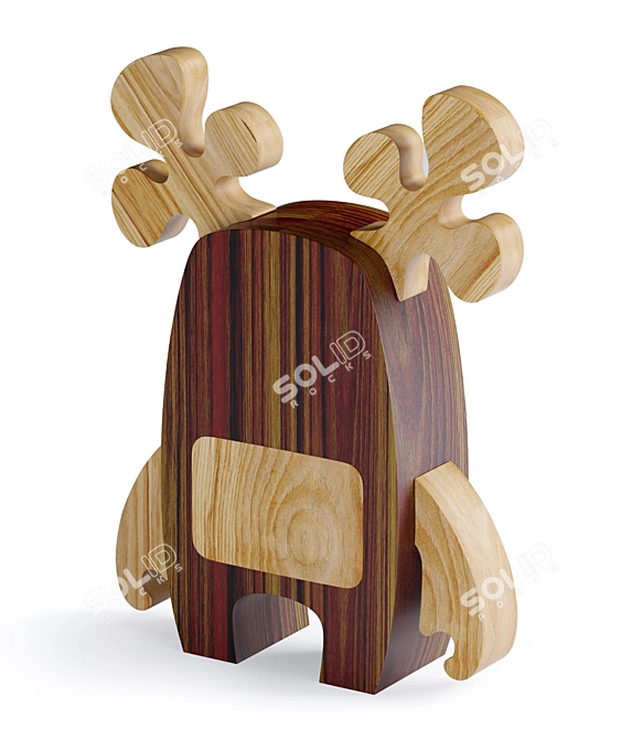 Handcrafted Wooden Moose Toy 3D model image 2