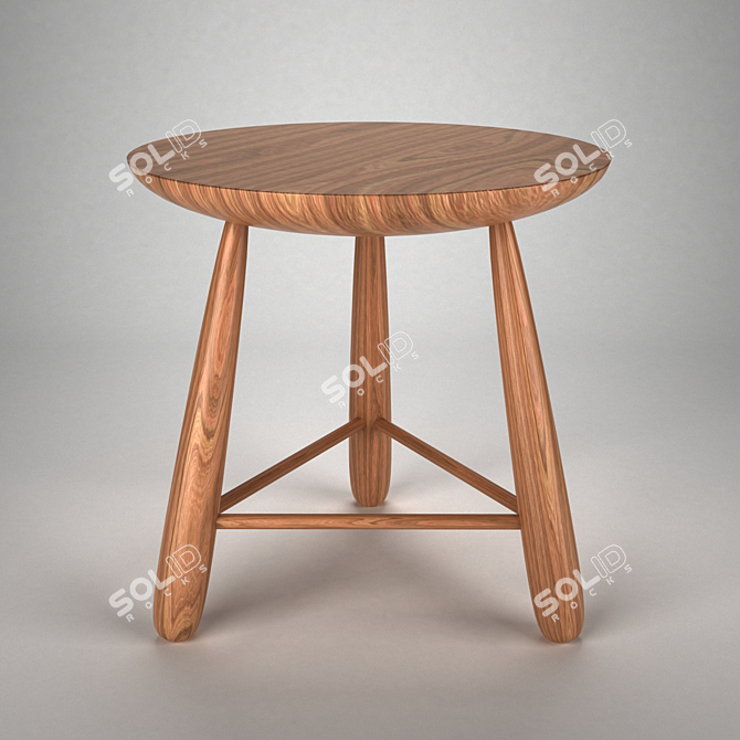 Ethnic Wooden Stool | Height: 40cm 3D model image 1