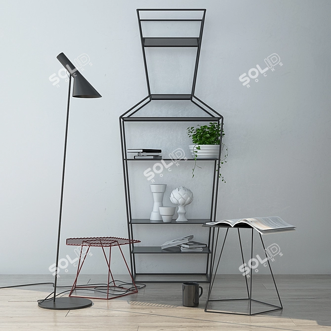 Modern Console Set with Decor and Floor Lamp 3D model image 1