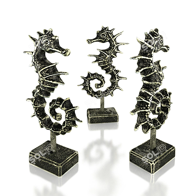 Dragon-like Seahorse Bronze Figurine 3D model image 1