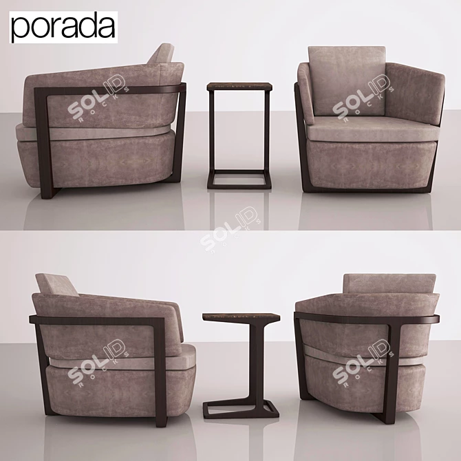 Elegant Porada Arena Armchair & Script 45 Table 3D model image 2